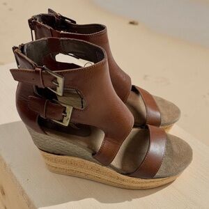 Aerosoles Cyberspace Brown Leather Espadrille Wedge Sandal Heelrest NWOT SZ 9